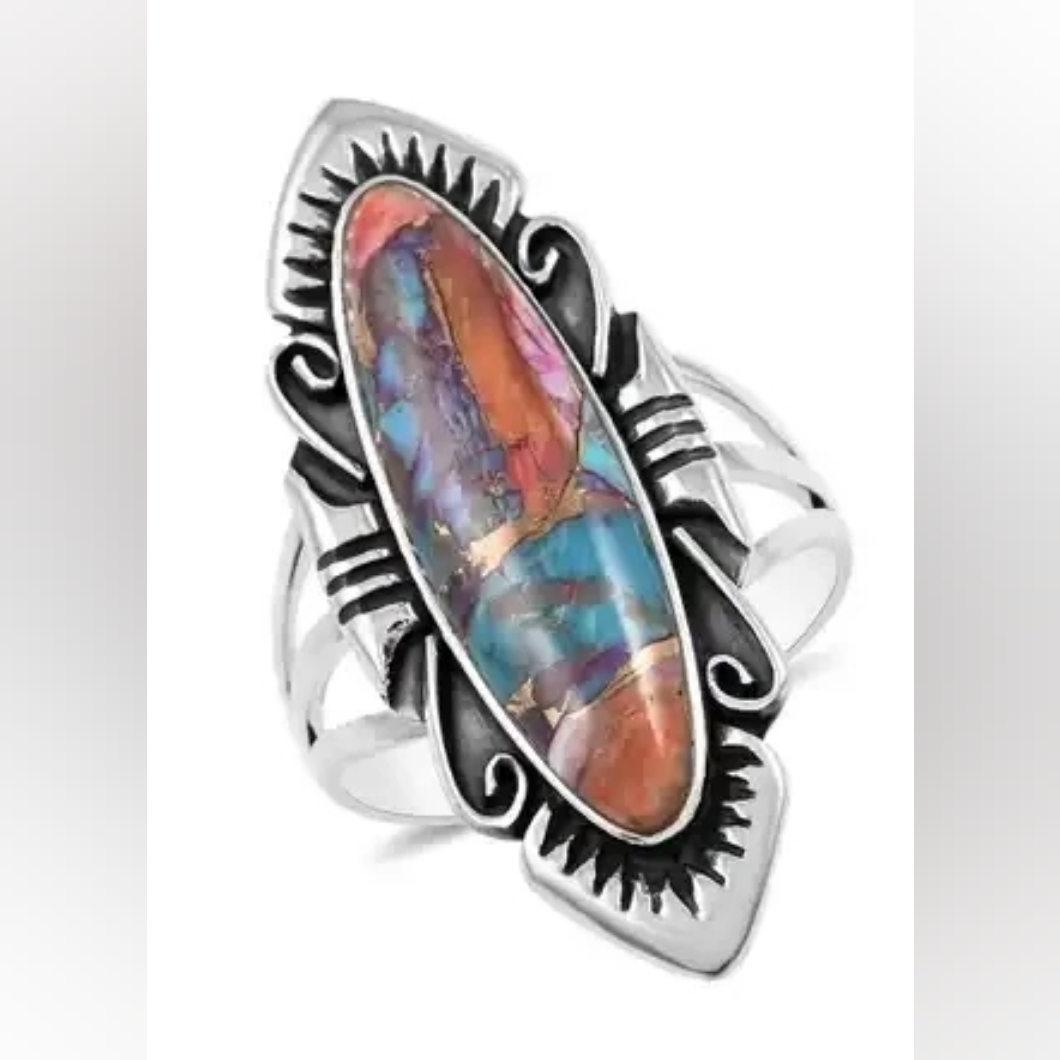 Southwest Style Rainbow Turquoise Ring In Sterling Silver 59$